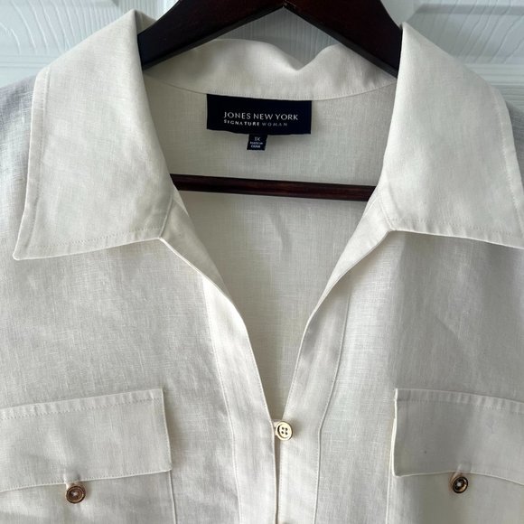 Jones Of New York Designer Women's Shirt-Style Double Pocket Linen Pullover! - Picture 3 of 12